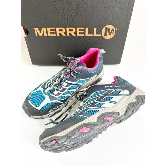 Merrell WATERPROOF Moab FST Low Waterproof Hiking Sneaker Pink Blue Black - Picture 1 of 7